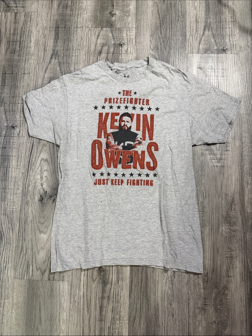 WWE Gray Short-Sleeve Kevin Owens Graphic Tee with Red Print